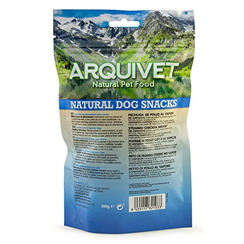 ARQUIVET Pack 12 Unidades Snacks Pechuga de Pollo al Vapor 100 g - Natural Dog Snacks - 100% Natural - Chuches, premios, golosinas para Perros - Producto Light - Muy Rico en nutrientes