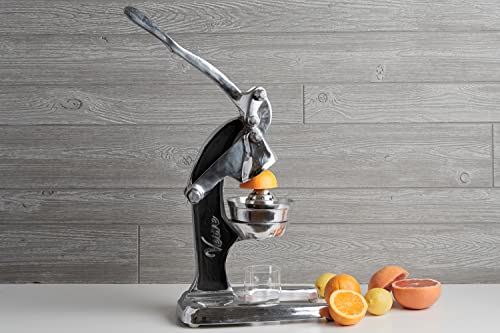 Artisan Exprimidor manual de mano de aluminio fundido de grado profesional para naranja, pomelo y frutas cítricas grandes, bebidas matutinas, cócteles o cocinar por Verve CULTURE negro, grande de