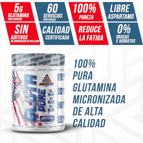 AS American Suplement - L-Glutamina - 300 g - Bote para 2 Meses - Ayuda a Prevenir las Agujetas - Favorece Regeneración Muscular - Gluta Pure 100% Fermented