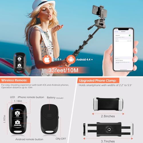 Aureday Trípode para teléfono y cámara de 67 pulgadas, trípode para palo selfie con control remoto y soporte para teléfono, perfecto para selfies/grabación de vídeo/vlogging/transmisión en vivo
