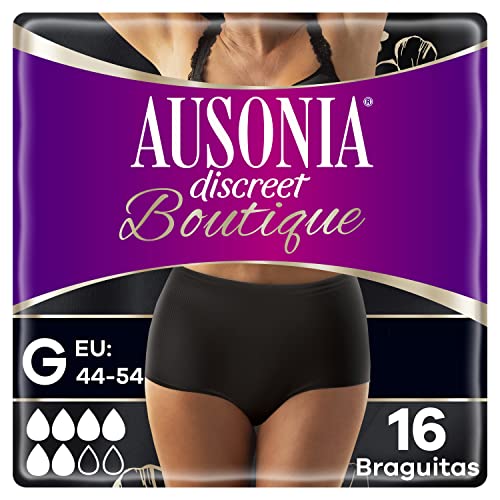 Ausonia Discreet Boutique Pants Compresas Incontinencia Mujer, 16 Unidades, Braguitas para Pérdidas de Orina - Talla G, Negro