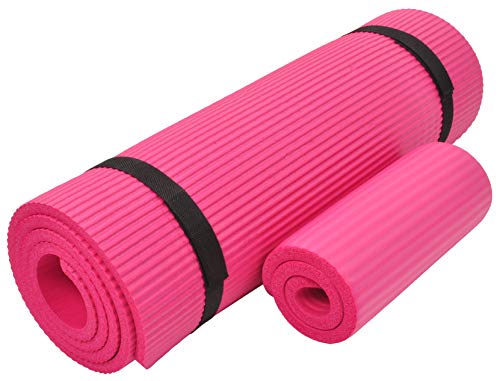 BalanceFrom GoYoga+ - Esterilla de yoga multiusos de 1/2 pulgada extra gruesa de alta densidad antidesgarro y rodillera con correa de transporte, color rosa