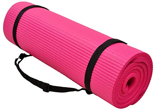 BalanceFrom GoYoga+ - Esterilla de yoga multiusos de 1/2 pulgada extra gruesa de alta densidad antidesgarro y rodillera con correa de transporte, color rosa