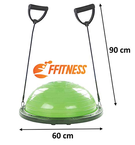 Balanza Half Ball (60 cm de diámetro). Pelota Hinchable de Media Bola. Fitness Trainer para Yoga, Pilates, Fisioterapia Funcional con elásticos, Asas y Bomba, Rosa