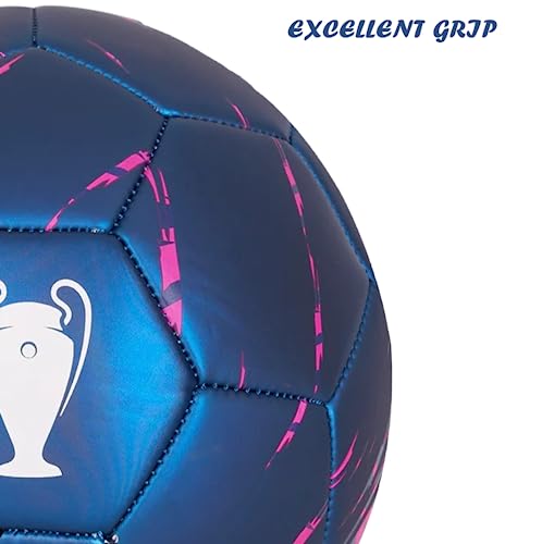 Balón Champions League - Pelota de fútbol oficial para adultos y niños. Tamaño grande 5 (azul marino rosa).