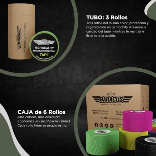 BARACUS Tape Crossfit Premium para Levantamiento de Pesas, Algodón Adhesivo Elástico y Resistente al Agua - Vendaje Deportivo, Incluye un Elegante Packaging - 7 Metros x 38mm (EliteBox)