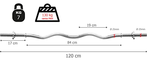 Barra CURL cromada 120 cm | Cierre de rosca | Ø Carga Barra : 25 mm | Carga máxima: 130 kg