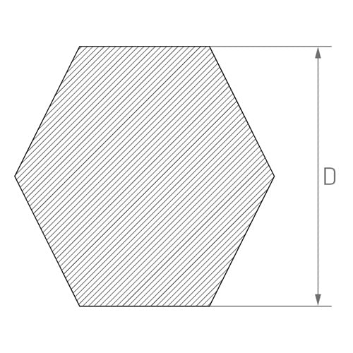 Barra hexagonal de acero inoxidable de 30 mm de diámetro (Aisi — 303/1.4305 / X8CrNiS18-9), 6 caras, 0,33 metros