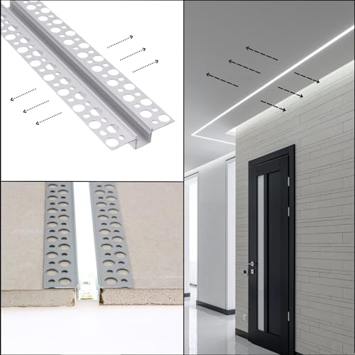Barra perfiles Unión paneles de yeso con canal para iluminación LED, barras de 2 m, empotradas retráctiles + cubierta de luz continua (plana - plana)