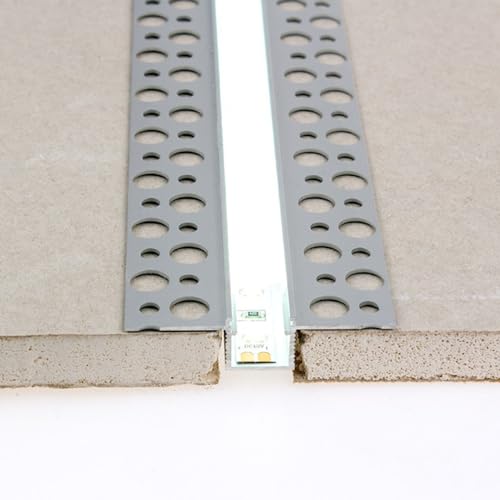 Barra perfiles Unión paneles de yeso con canal para iluminación LED, barras de 2 m, empotradas retráctiles + cubierta de luz continua (plana - plana)