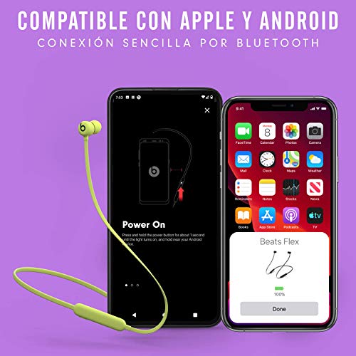 Beats Auriculares inalámbricos Flex – Chip Apple W1, Auriculares magnéticos, Bluetooth de Clase 1, 12 Horas de Sonido ininterrumpido - Amarillo