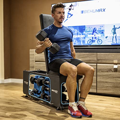 BEHUMAX Banco de pesas Titanium Bench, banco de musculación en casa con respaldo regulable, ruedas para transportar, gym, fitness, entrenamiento