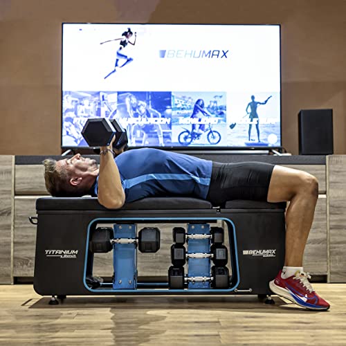 BEHUMAX Banco de pesas Titanium Bench, banco de musculación en casa con respaldo regulable, ruedas para transportar, gym, fitness, entrenamiento