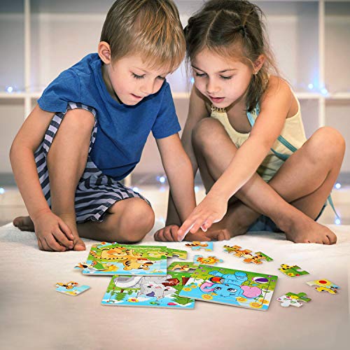 BelleStyle Puzzles Niños, Puzzle Infantil, Puzzle de Madera, Rompecabezas de Animales Juguetes Montessori Juegos Educativos Preescolar de Aprendizaje Regalos para Niños Niñas 2 3 4 5 Años - 6x9 Piezas
