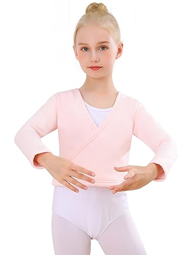 Bezioner Chaqueta para Ballet Danza Yoga con Forro Polar Cardigan Manga Larga para Niña Mujer Rosa S(90-110cm)