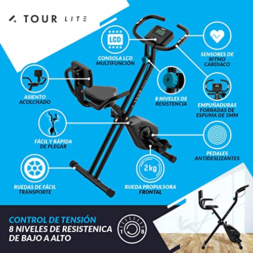 Bicicleta Estática Tour Lite Bluefin Fitness/Bicicleta para Casa/Fitness en Casa/Kinomap/Bicicleta Plegable para Casa/Consola/Bicicleta de Resistencia Magnética/Bicicleta Plegable