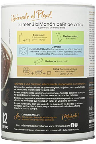 BIMANÁN BEFIT - CREMA HIPERPROTEICA SABOR CHOCOLATE - Exquisita Crema Sabor Chocolate - para Tonificar y Aumentar Masa Muscular - Producto Proteico con Textura Cremosa - 540g, 12 raciones