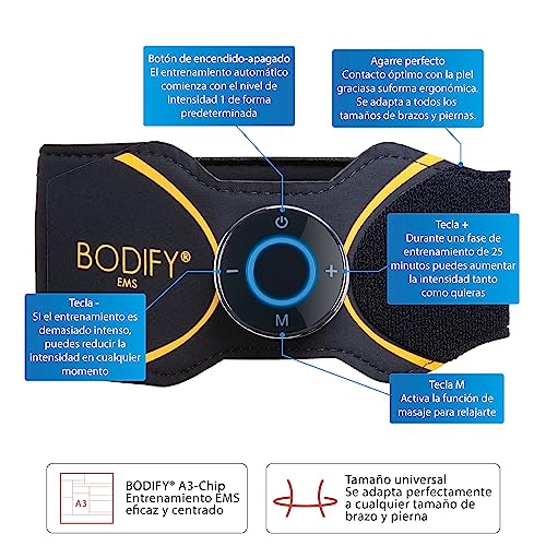 Bodify® Entrenador EMS 2en1 para Brazos y piernas Pro - ¡Estimulación centrada en los músculos de Brazos y piernas! - Desarrollo Muscular - Dispositivo de estimulación de los músculos - EL Original