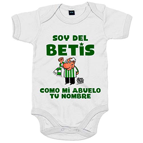 Body bebé frase soy del betis como mi abuelo personalizable con nombre ilustrado por Jorge Crespo Cano - Blanco, Talla única 12 meses