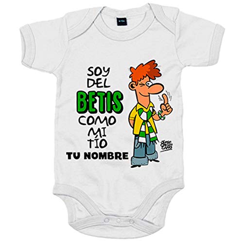 Body bebé frase soy del betis como mi tio personalizable con nombre ilustrado por Jorge Crespo Cano - Blanco, Talla única 12 meses
