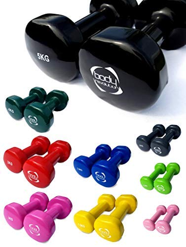 Body Revolution - Par de mancuernas de vinilo para gimnasio en casa, Crossfit, Pilates, tonificación y Fitness (0,5 – 5 kg), 2 x 0.75kg