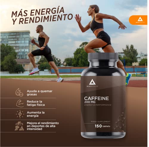 Bodyathlon- Cafeína anhidra pura- Energía y Concentración- Aumenta tu resistencia- Alta dosis- 150 comprimidos- Mejora tu rendimiento deportivo