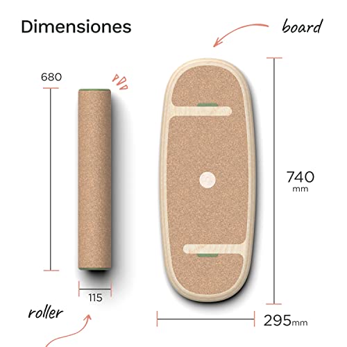 Bold38 Tabla Equilibrio - Materiales de Primera Calidad (Madera, Cilindro de Corcho) - Balance Board. Tabla de Equilibrio Niños y Adultos - Surf & Equilibrio Fitness - Plank Board - Trick Board