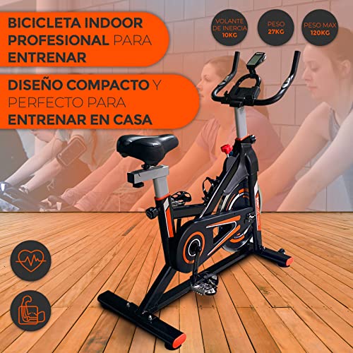 Bonplus BP | Bicicleta Spinning | Pantalla LCD | Intensidad Regulable | Pulsómetro | Altura Del Asiento - 76-98 cm | Volante Inercia 10 kg | Fitness