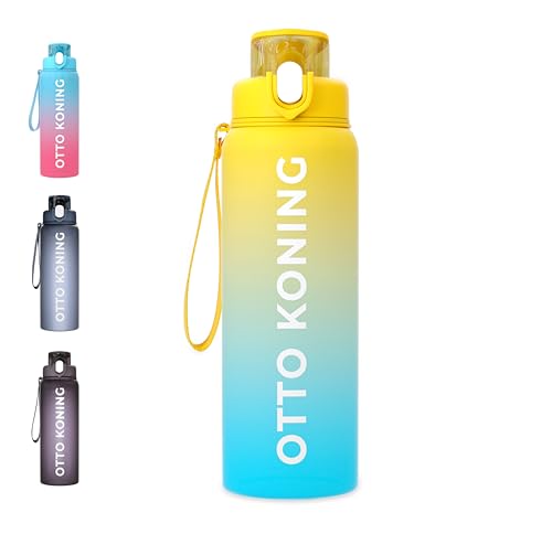 Botella Agua 1 litro -Otto Koning- Botella de Agua Deportiva con Marcador de Volumen, Botella de Agua 1000ml Reutilizable para Colegio, Bicicleta, Gimnasio, Camping. A Prueba de Fugas. Sin BPA