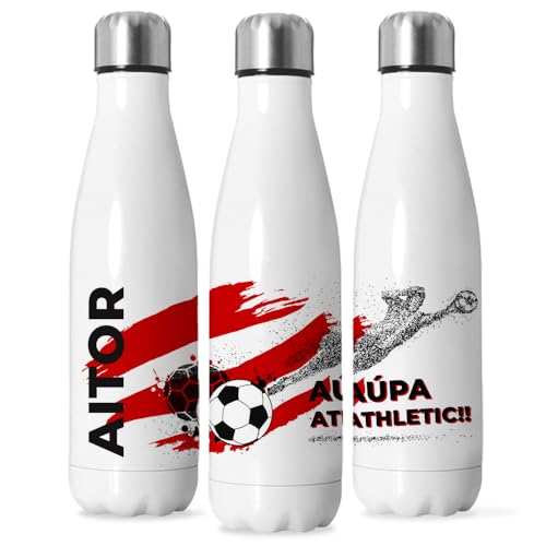 Botella Agua Athletic Bilbao. Termo Athletic Club Bilbao personalizada nombre y colores de tu equipo de fútbol. Botellas de acero inoxidable térmicas de Doble Capa. Regalos del Athletic Club Bilbao