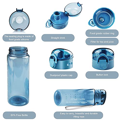 Botella de Agua, 780ml Botella Agua Deporte, Botella de agua Sin BPA a prueba de fugas, Una pulsación para Abrir, Deporte, Gimnasio, Running, Bicicleta, el camping(Azul)