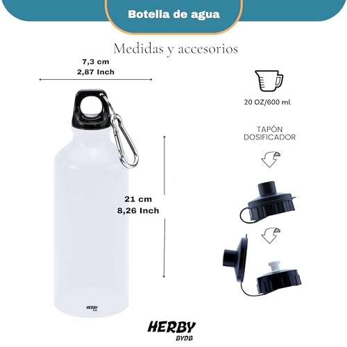 Botella de agua del Valencia personalizado con nombre, bidón de aluminio para llevar, cantimplora para niños de 600 ml con dos tapones, regalos personalizados para niños con su nombre (Valencia)