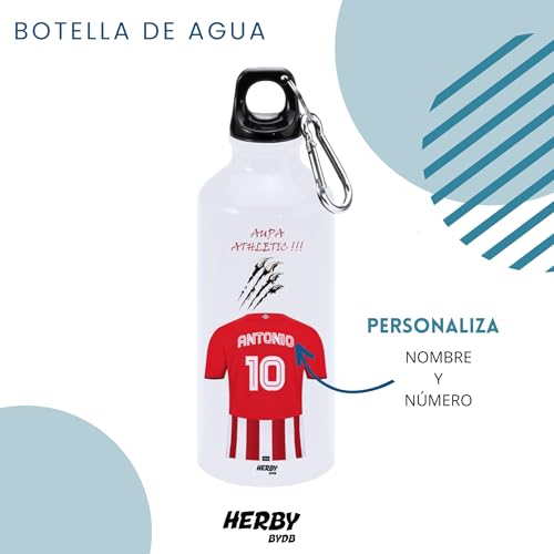 Botella de agua para niños de Bilbao, bidón de aluminio para llevar, cantimplora para niños de 600 ml con dos tapones, regalos personalizados para niños con su nombre(Bilbao)