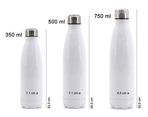 Botella personalizada con foto y nombre. Botella agua acero inoxidable 500 ml de doble capa y libre de BPA. Mantiene las bebidas frías y calientes 12h. Botella agua termica de color blanca