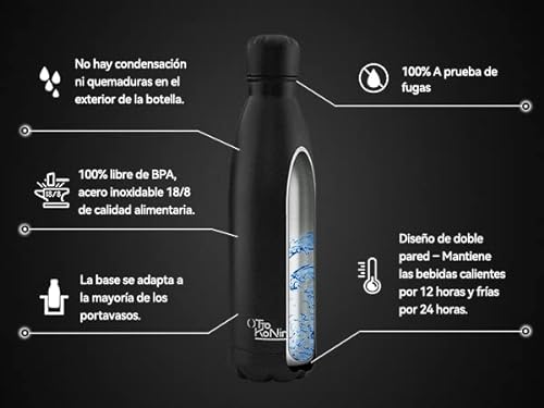 Botella Térmica de Agua, Acero Inoxidable 500ml-Otto Koning- Doble Aislamiento al vacío para 12 Horas de Bebida Caliente y 24 Horas de Bebida Fría. A Prueba de Fugas Libre BPA
