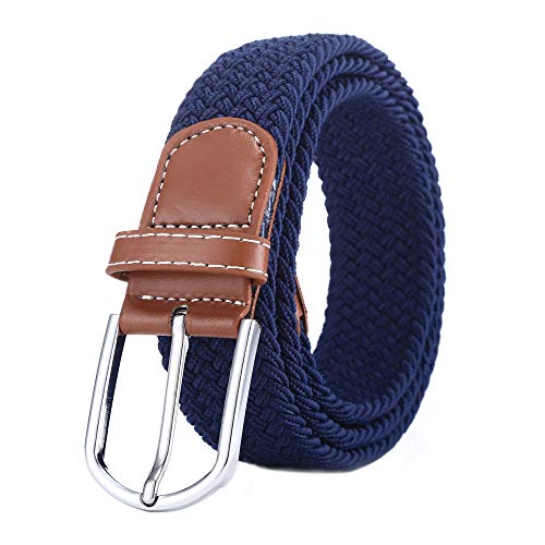 BOZEVON Cinturón elástico tejido - Multi-colores Cinturón de tejido elástico trenzado la tela de estiramiento para Hombres Mujeres Azul