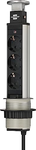 Brennenstuhl Tower Power regleta de enchufes de mesa de 3 tomas de corriente (cable de 2m, retráctil en la mesa, montable) aluminio