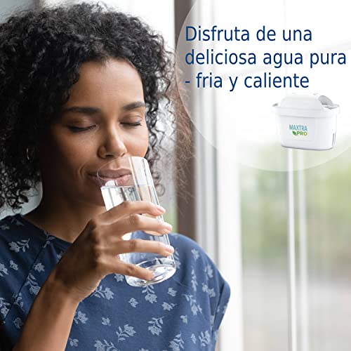 BRITA Jarra con filtro de agua Marella blanca (2,4 l) incl. 3x cartuchos MAXTRA PRO All-in-1: jarra apta para frigorífico con memo digital y tapa abatible que reduce el cloro, la cal y las impurezas