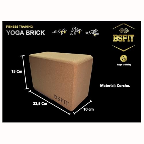 BSFIT® 1 Bloque de Yoga de Corcho fabricación ecológica 15x22,5x10 cms- bloque de yoga de corcho natural - bloque de corcho para yoga y pilates - bloque de yoga para principiantes y avanzados.