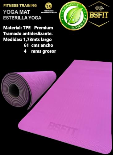 BSFIT® Kit Completo Yoga y Pilates: Pelota 65 cm Pilates, 1 esterilla de TPE premium 173x61x0,04 cm Embarazo, Fitball, Bloques Yoga X 2, Incluye 1 cinta Estiramiento + 3 Bandas de Resistencia 1.2mts