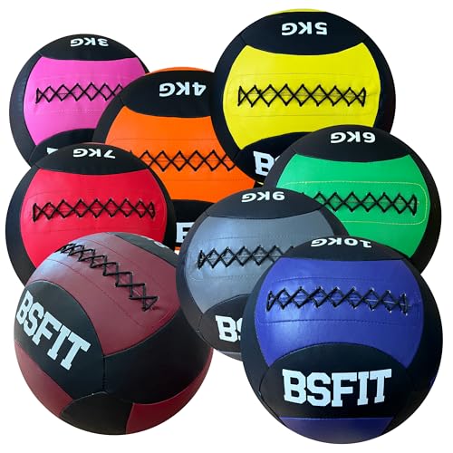 BSFIT Wall Ball 5 kg Pelota Ideal para Ejercicios de Functional Fitness, fortalecimiento y tonificación Muscular - Agarre Antideslizante Workout, Balon Medicinal