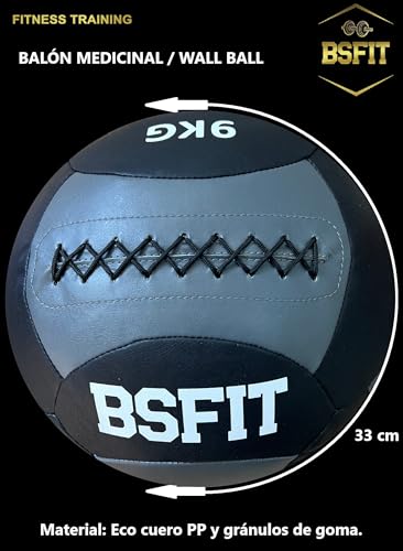 BSFIT Wall Ball 9 kg Pelota Ideal para Ejercicios de Functional Fitness, fortalecimiento y tonificación Muscular - Agarre Antideslizante Workout, Balon Medicinal