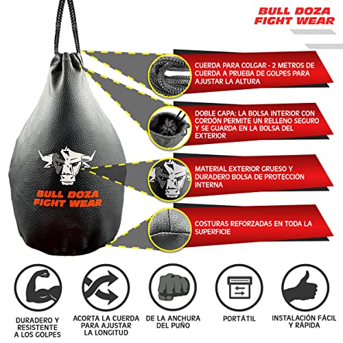 BULL DOZA FIGHT WEAR Saco de reacción Slip Dodge - Ancho del Golpe - 1 kg Cuando está Lleno - Cuerda de 2 m incluida - Saco de Boxeo MMA - Negro - Saco de Defensa n.° 1 1 (no de Boxeo) (Negro)(M)