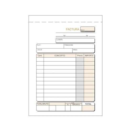 CABLEPELADO Talonario facturas | Libro de factura | Factura simplificada | Original + 2 copias | Papel litográfico | Encolados con matriz de corte | A6 - (14.8 cm x 10.5 cm) | 25 juegos (75 hojas)
