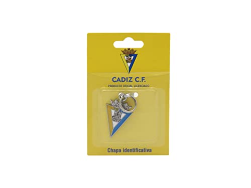 CÁDIZ CF - Chapa Identificativa para Perro, Placa para Grabar de Identificación, Personalizada del Cádiz, para Mascotas, Color Plata, Azul y Amarillo, Producto Oficial de (CyP Brands).