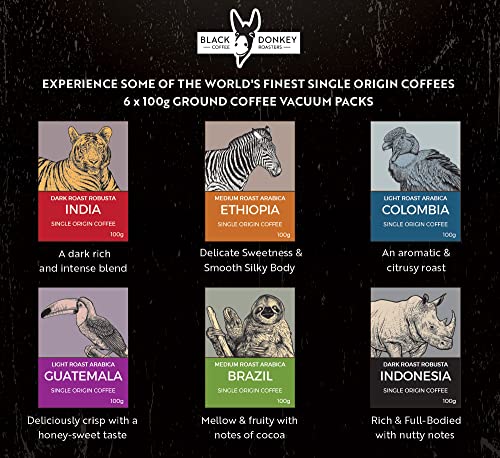 Caja de 6 Cafés Molidos Gourmet de origen único - COFFEES OF THE WORLD | 600g (6 x 100g) - Idea de Regalo para él y ella | Disfruta en la comodidad de tu hogar