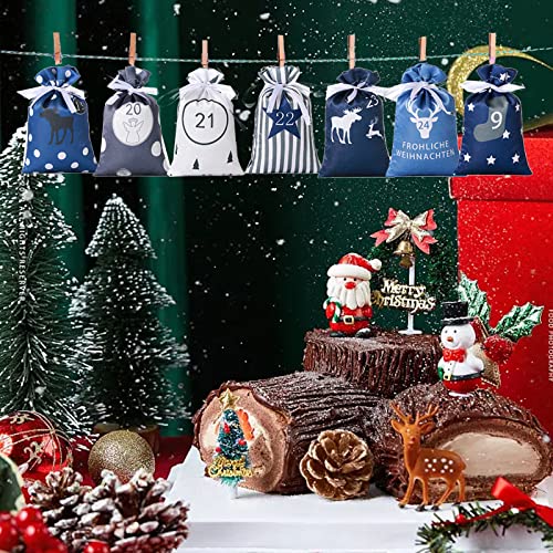 Calendario de Adviento de Navidad de 24 días, calendarios de Adviento colgantes, bolsas de regalo de dulces para decoraciones de fiesta de Navidad, calendario de Adviento de Navidad, juego de bolsas