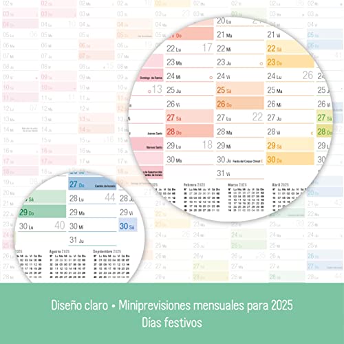 Calendario de pared 2024 A2 (59 x 42 cm) plegado en español 14 meses Dic 2023 – Ene 2025 | vista general de vacaciones, días festivos, calendario extra A3 y A4 | sostenible y neutro para el clima
