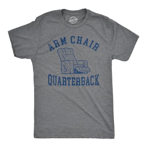 Camiseta divertida para hombre con silla de brazo y mariscal de campo para amantes del fútbol de fantasía para chicos, Dark Heather Grey - Quarterback, Medium