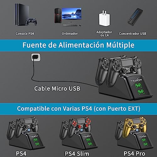Cargador Mando PS4, Tihokile Estación de Rápida Carga para Controlador PS4 / Ps4Pro / Ps4 Slim, Muelle de Carga Dual con Indicador LED y Cable USB